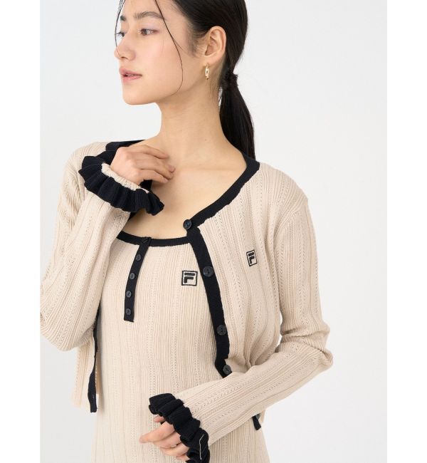 LAGUNAMOON「【FILA別注】ドライタッチバイカラーフリルデザインニットカーディガン」|カーディガン|