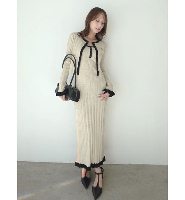 LAGUNAMOON「【FILA別注】ドライタッチバイカラーフリルデザインニットカーディガン」|カーディガン|