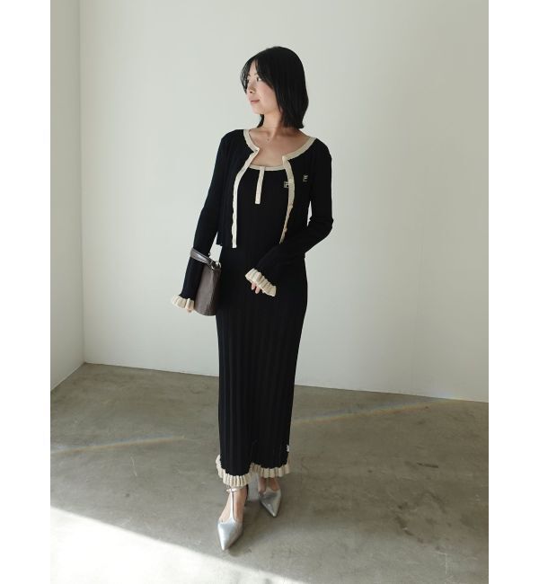 LAGUNAMOON「【FILA別注】ドライタッチバイカラーフリルデザインニットカーディガン」|カーディガン|