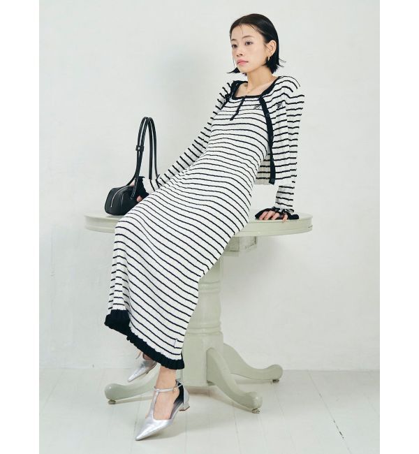 LAGUNAMOON「【FILA別注】ドライタッチバイカラーフリルデザインニットカーディガン」|カーディガン|