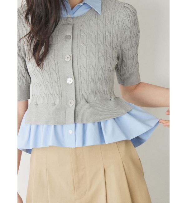 LAGUNAMOON「デタッチャブルペプラムニットカーディガン」|カーディガン|グレー