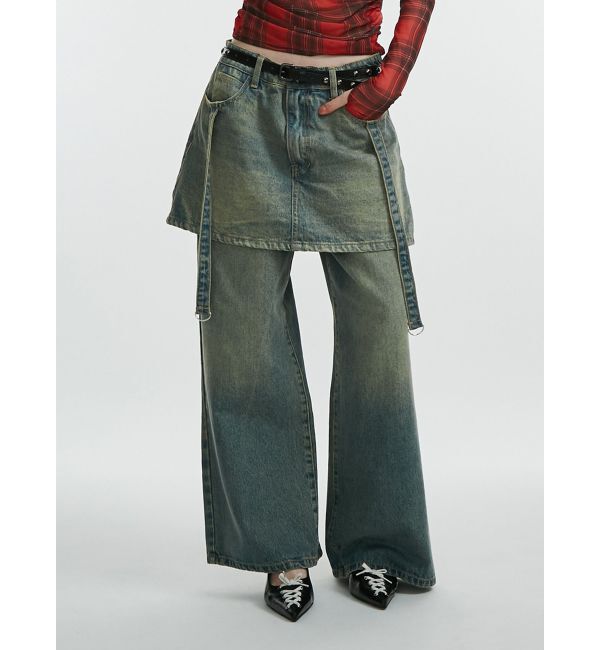 jouetie「スカートドッキングルーズパンツ」|デニム|ブルー