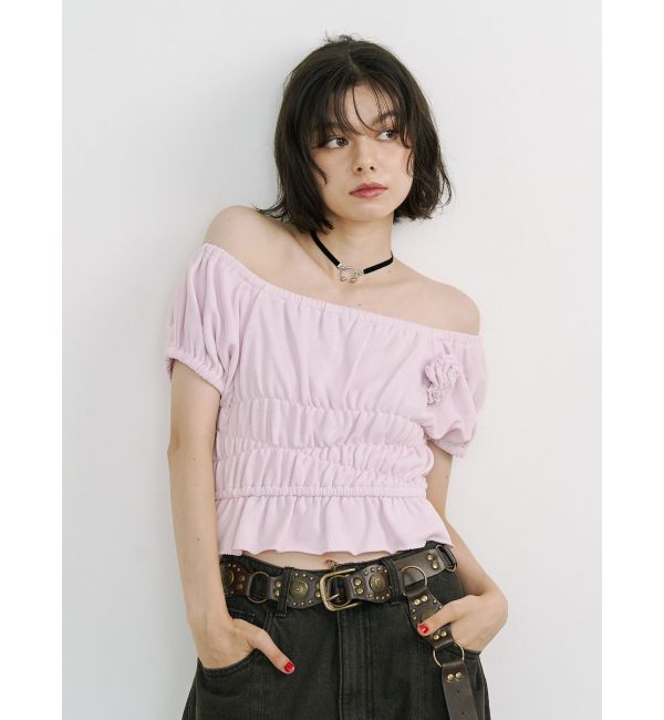 jouetie「コサージュギャザートップス」|Tシャツ・カットソー|ピンク