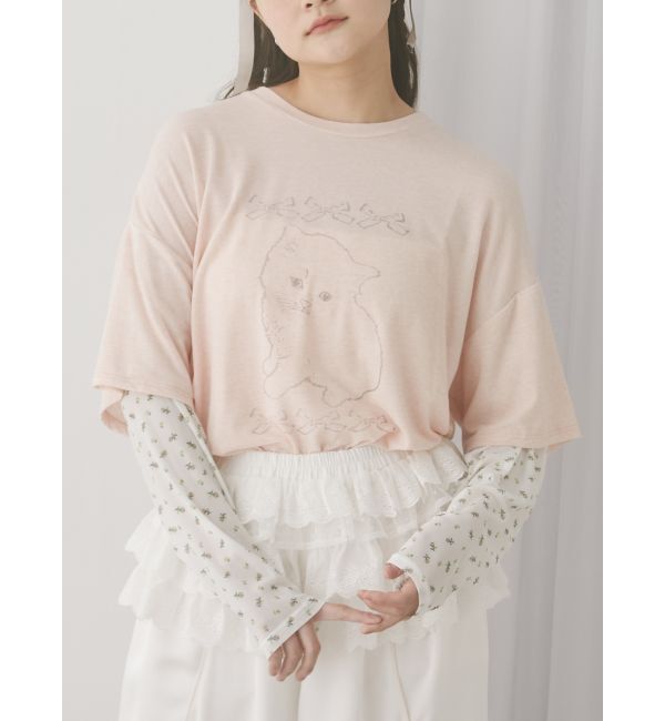 merry jenny「cat ribbonレイヤードロンT」|Tシャツ・カットソー|ピンク