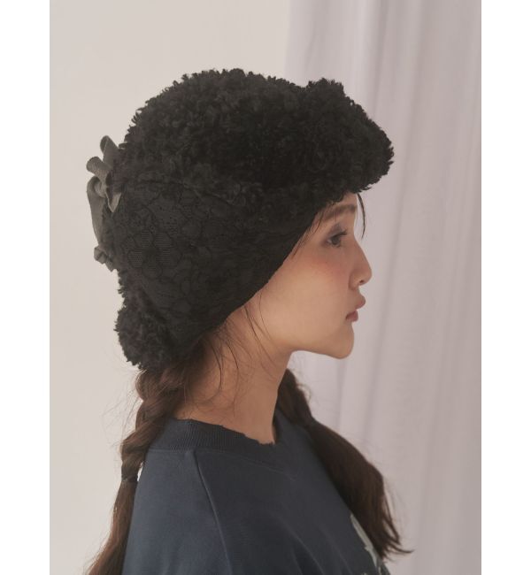 merry jenny「レースドッキングボアハット」|ハット|ブラック