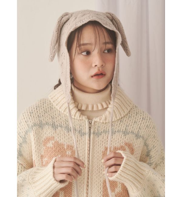 merry jenny「animal lace knit cap」|その他|ライトグレー
