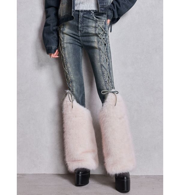 GYDA「ハイウエスト LEG 2WAY ECO FURサイドレースアップフレアデニムパンツ」|デニム|