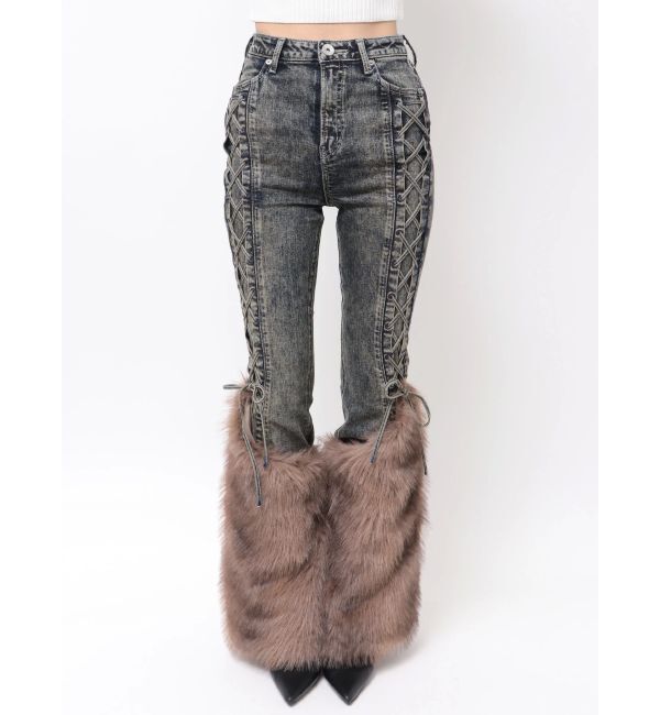 GYDA「ハイウエスト LEG 2WAY ECO FURサイドレースアップフレアデニムパンツ」|デニム|