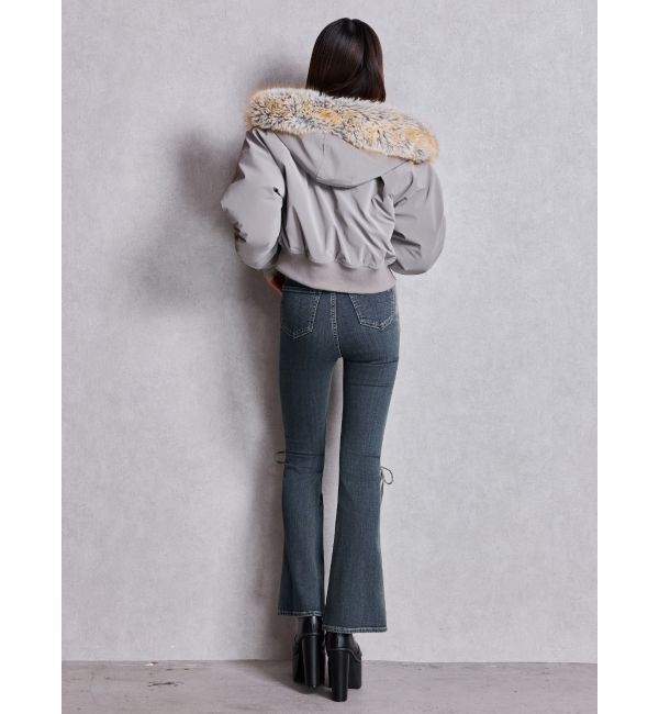 GYDA「ハイウエスト LEG 2WAY ECO FURサイドレースアップフレアデニムパンツ」|デニム|