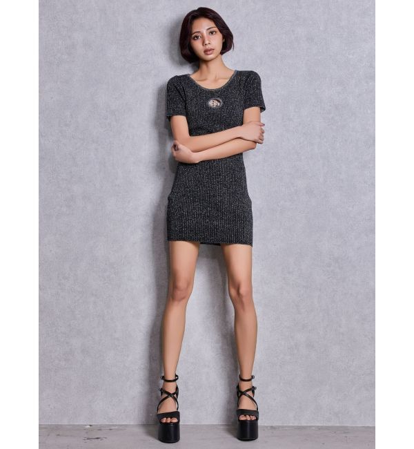 GYDA「GG bijou MOLDハーフスリーブラメニットワンピース」|ワンピース|