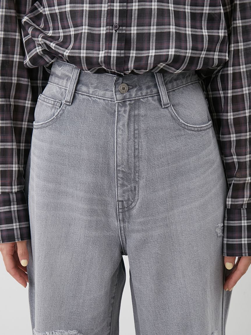 Mila Owen「ダメージ加工ルーズストレートデニムパンツ」|デニム|