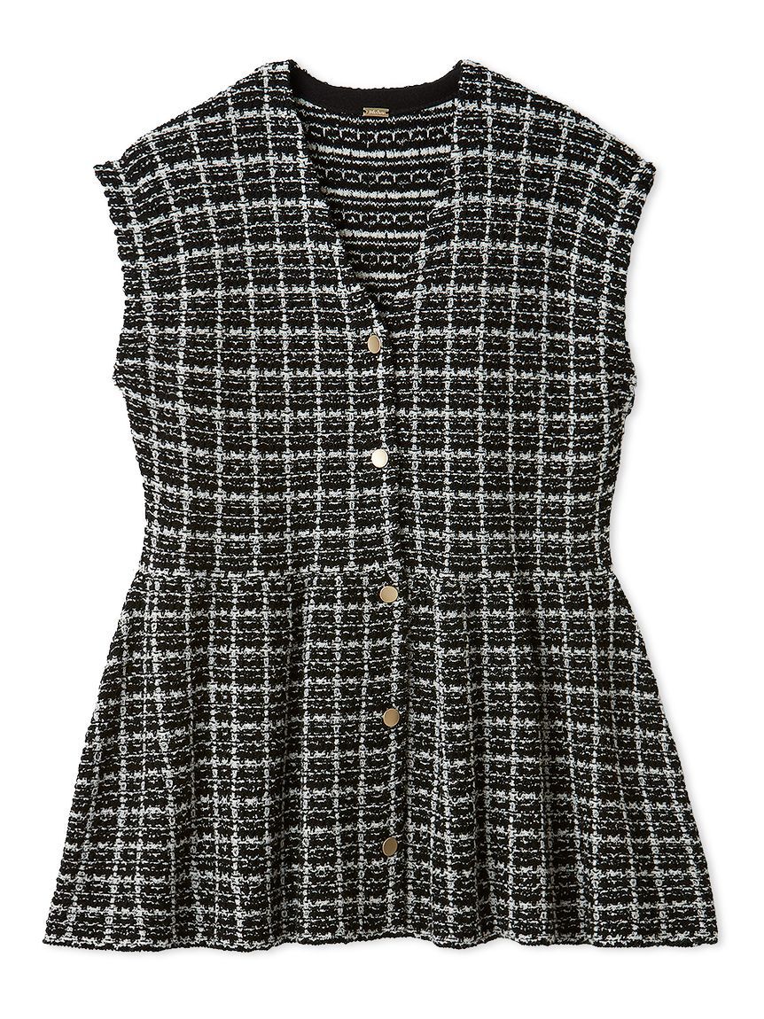 Mila Owen「ペプラムデザインＶネックツィードベスト」|ダウンベスト・ベスト|