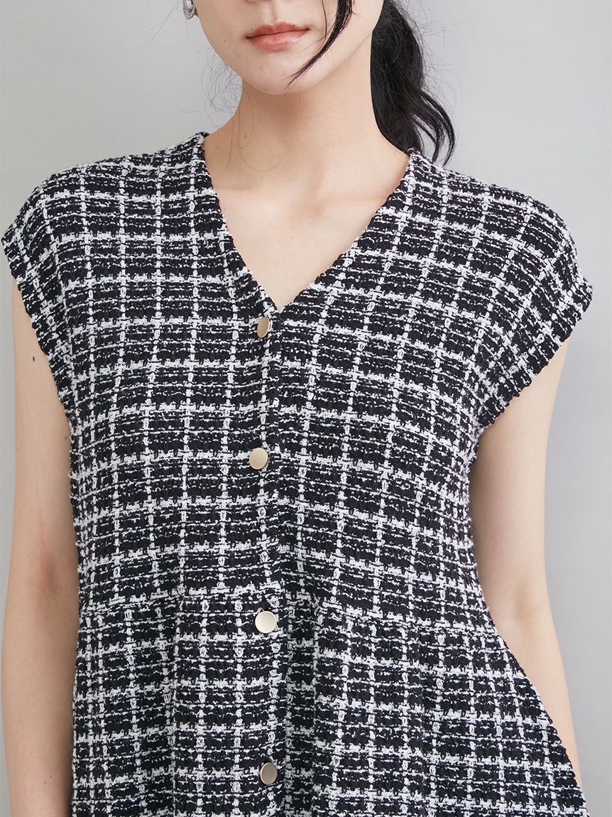 Mila Owen「ペプラムデザインＶネックツィードベスト」|ダウンベスト・ベスト|