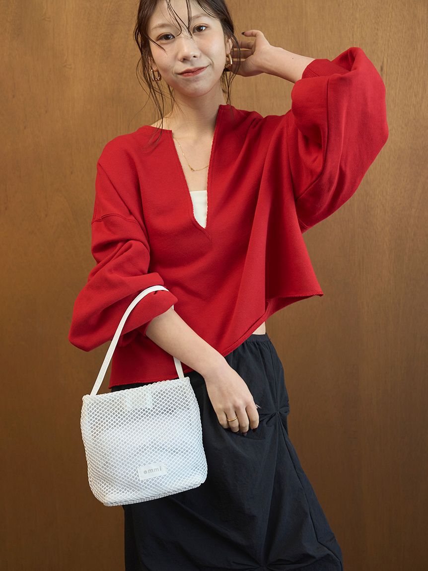 emmi atelier「Vネックスウェットプルオーバー【セットアップ対応】」|Tシャツ・カットソー|RED