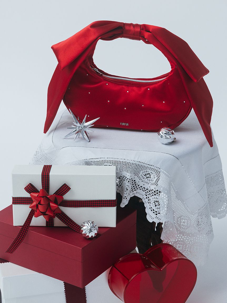 FURFUR「リボンハンドルサテンムーンバッグ」|ハンドバッグ|RED