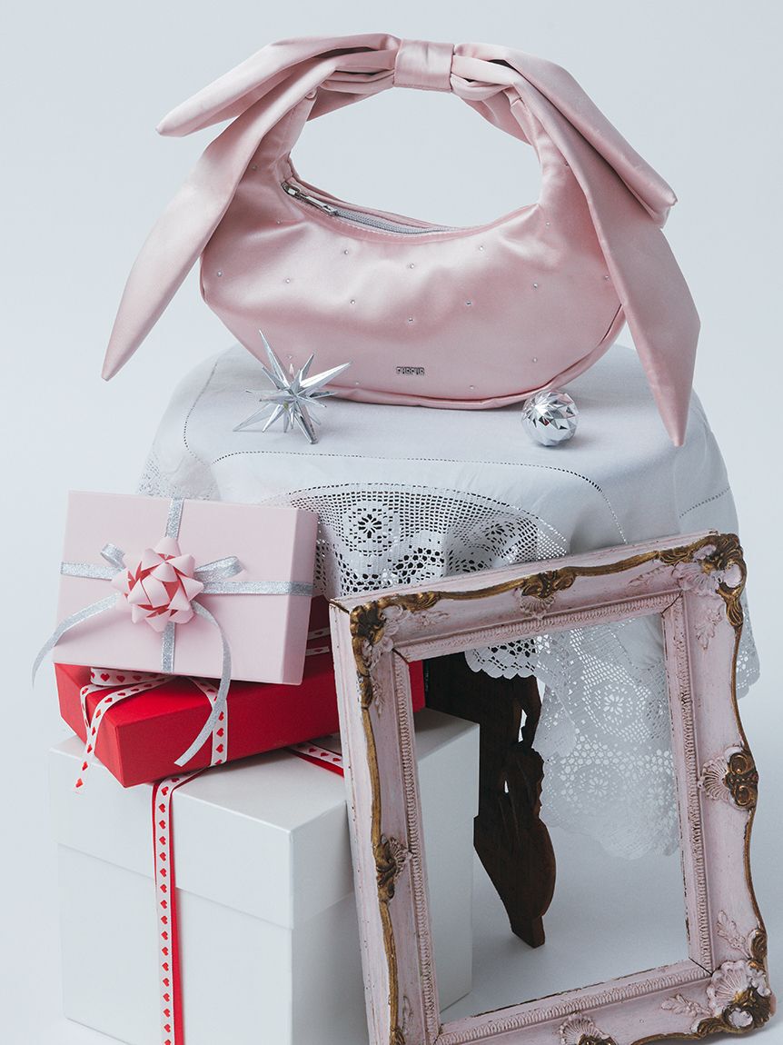 FURFUR「リボンハンドルサテンムーンバッグ」|ハンドバッグ|PNK