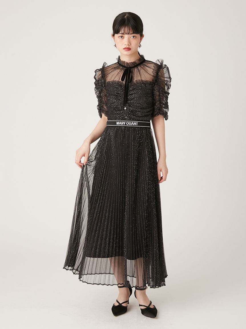 LILY BROWN「【LILY BROWN&times;MARY QUANT】ベルト付きドットチュールドレス」|ドレス|BLK