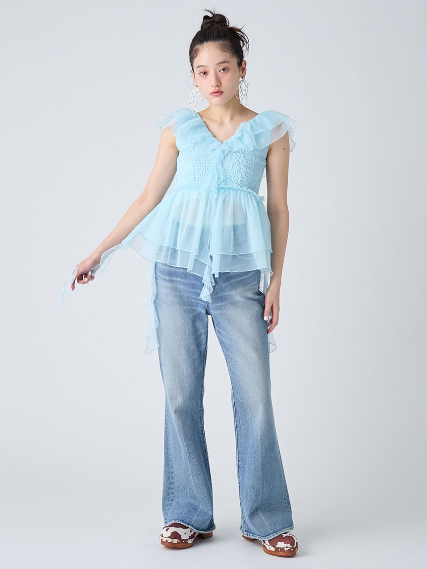 LILY BROWN「【WEB限定00サイズ】ストレッチセミフレアデニムパンツ」|デニム|