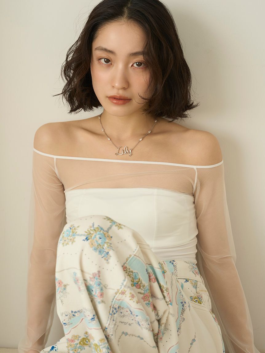 LILY BROWN Lingerie「【LILY BROWN Lingerie】シアーファンデノンワイヤー/オフショルダートップス」|Tシャツ・カットソー|