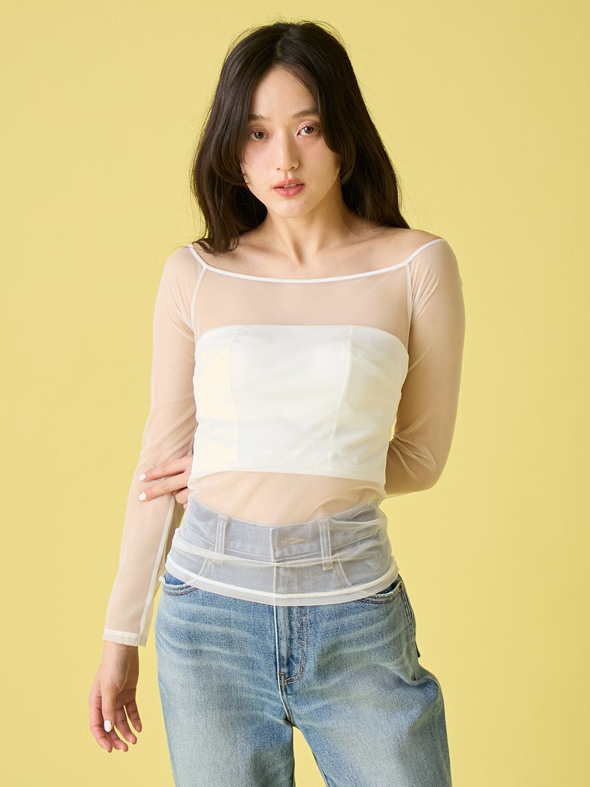 LILY BROWN Lingerie「【LILY BROWN Lingerie】シアーファンデノンワイヤー/オフショルダートップス」|Tシャツ・カットソー|