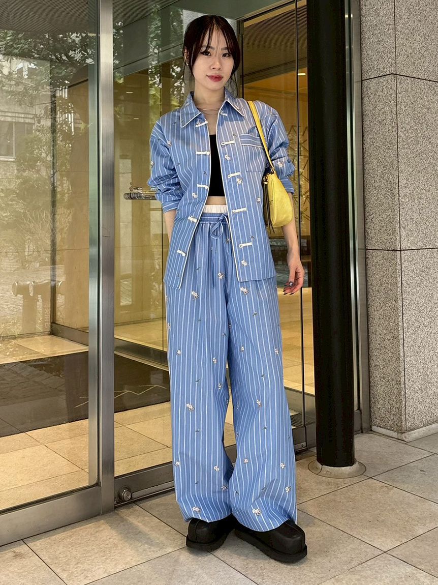 LILY BROWN「【LILY BROWN&times;KEITA MARUYAMA】レイヤードウエストストライプパンツ」|チノ|