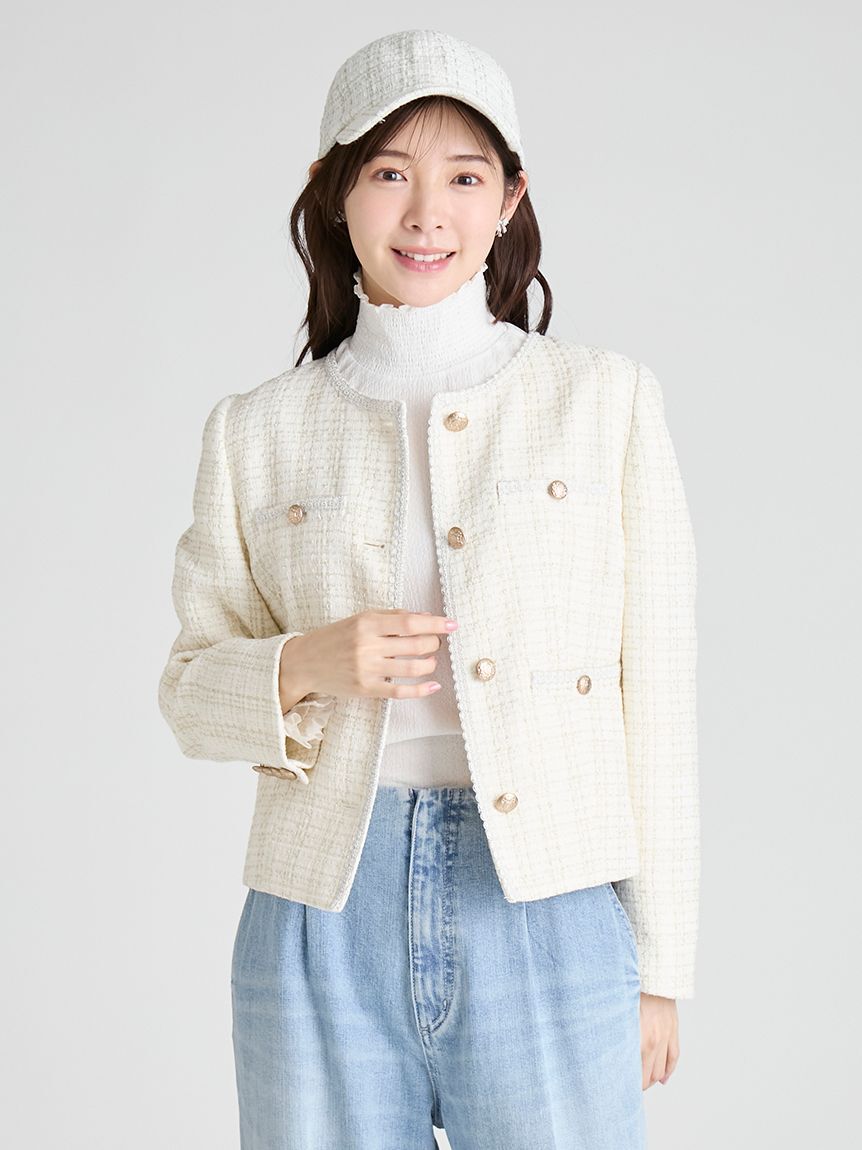 CELFORD「ミドル丈ノーカラーツイードジャケット」|ノーカラージャケット|