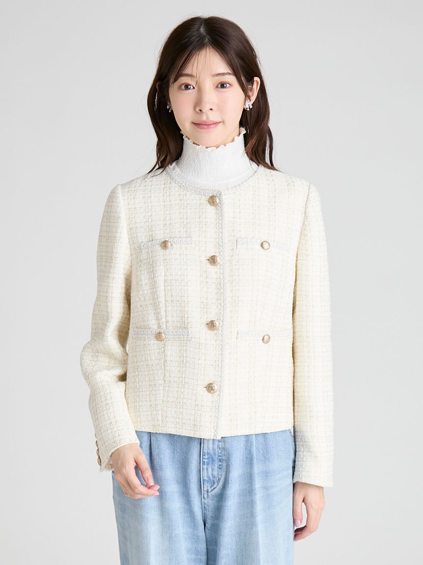 CELFORD「ミドル丈ノーカラーツイードジャケット」|ノーカラージャケット|
