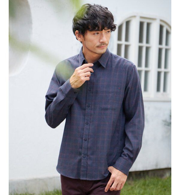 ikka「イージーケアフランネルチェックシャツ」|シャツ・ブラウス|ネイビーブルー