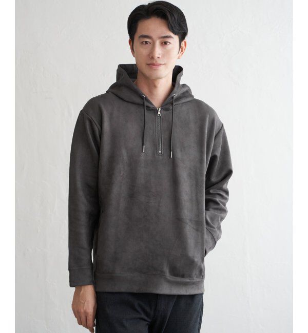 ikka「GOKU楽スエードハーフジップパーカ」|パーカー|