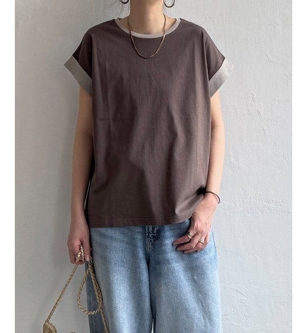 Lbc with Life「ラメ袖フレンチTシャツ」|Tシャツ・カットソー|ブラウン