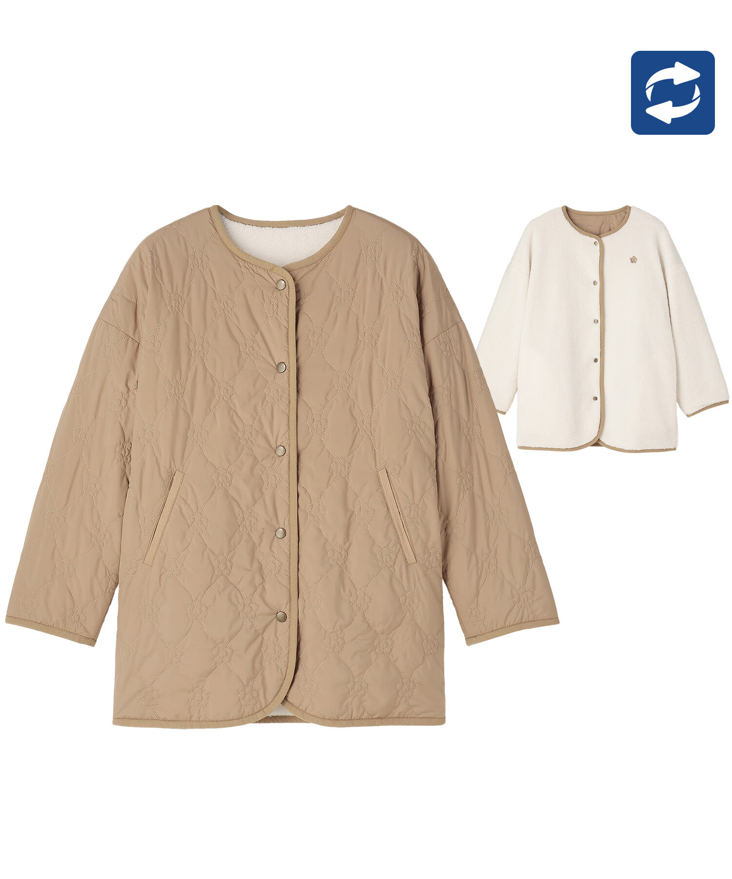 MARY QUANT「リバーシブル キルト ブルゾン」|ダウン|ベージュ