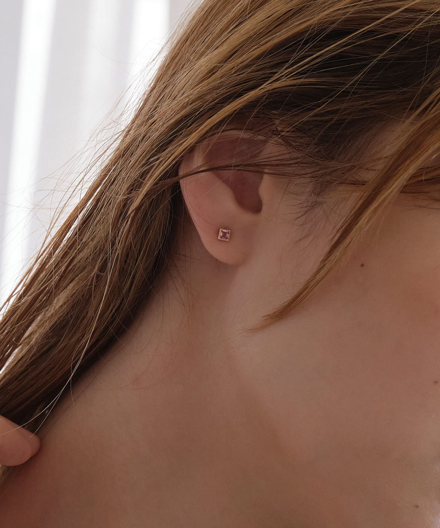 JUPITER「【K10】スクエア天然石ピアス/ピンクトルマリン」|ピアス|