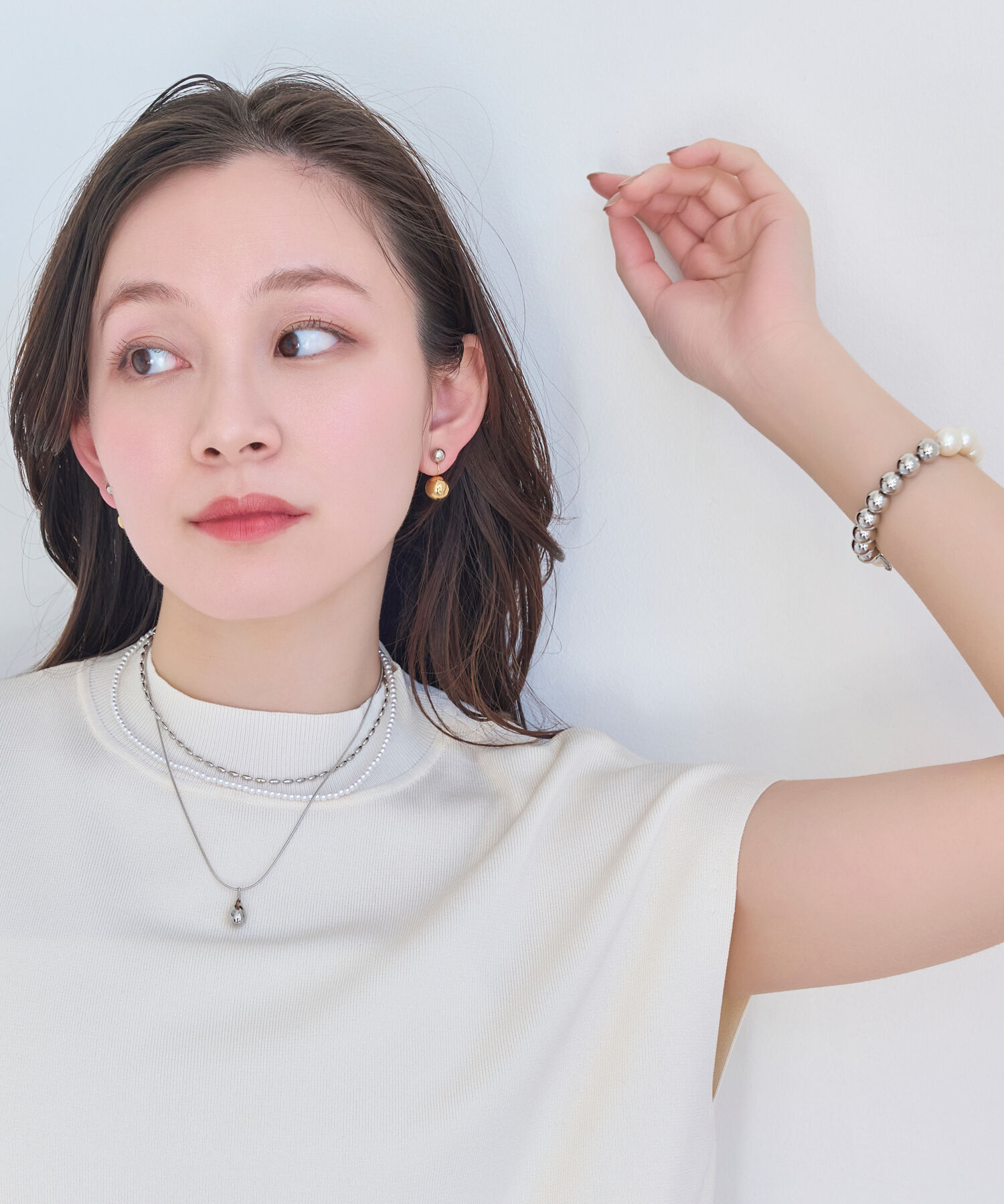 Phoebe「メタルボールゴムブレスレット　シルバー」|ブレスレット・バングル|