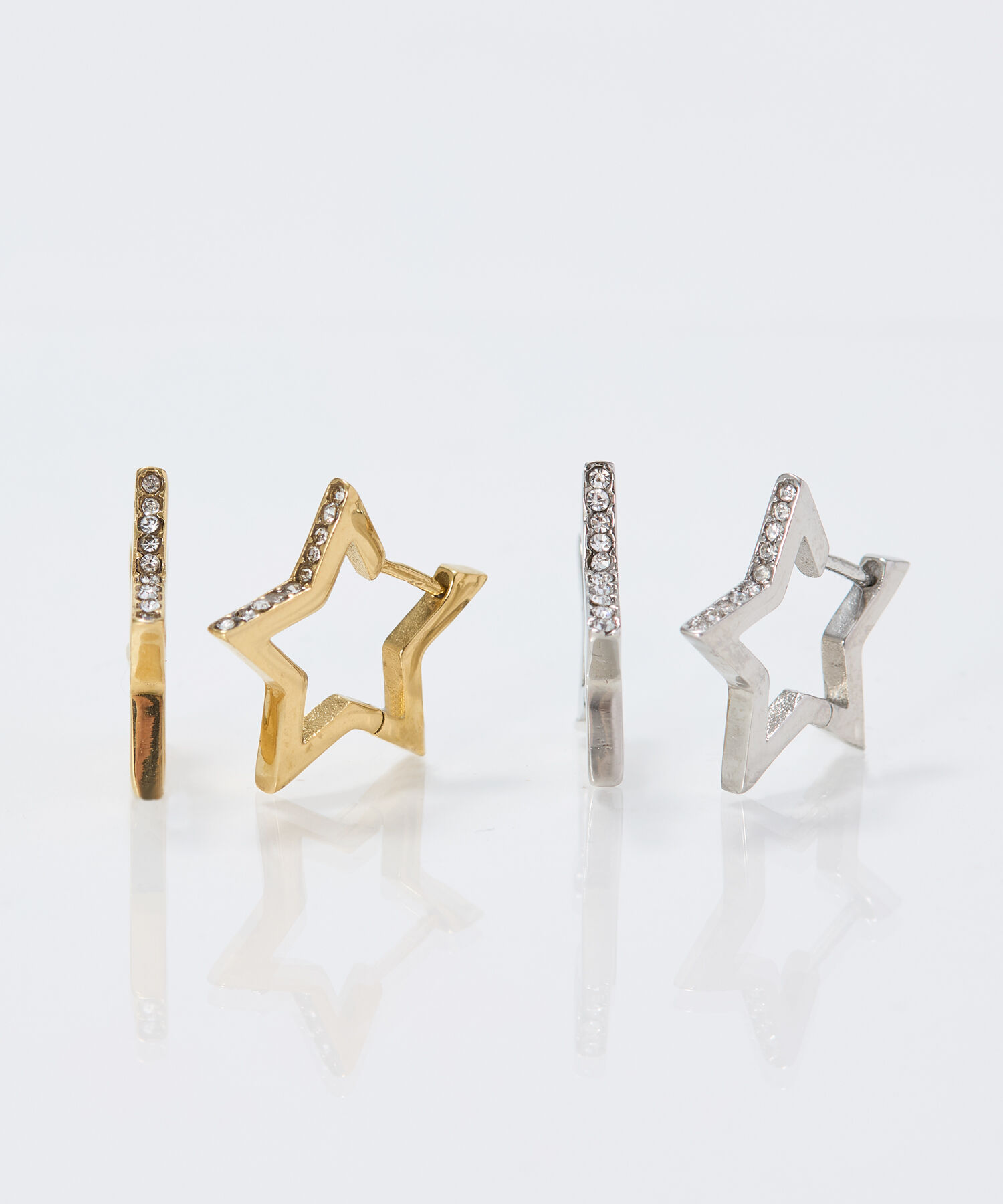 Phoebe「【金属アレルギー対応】ワンタッチライナースタービジューフープピアス　シルバー」|ピアス|