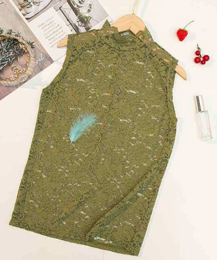 BACKYARD FAMILY「ハイネック レース タンクトップ 通販 ノースリーブ 透け感 トップス ハイネックレースインナー」|その他|