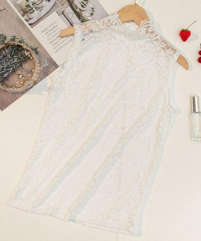 BACKYARD FAMILY「ハイネック レース タンクトップ 通販 ノースリーブ 透け感 トップス ハイネックレースインナー」|その他|