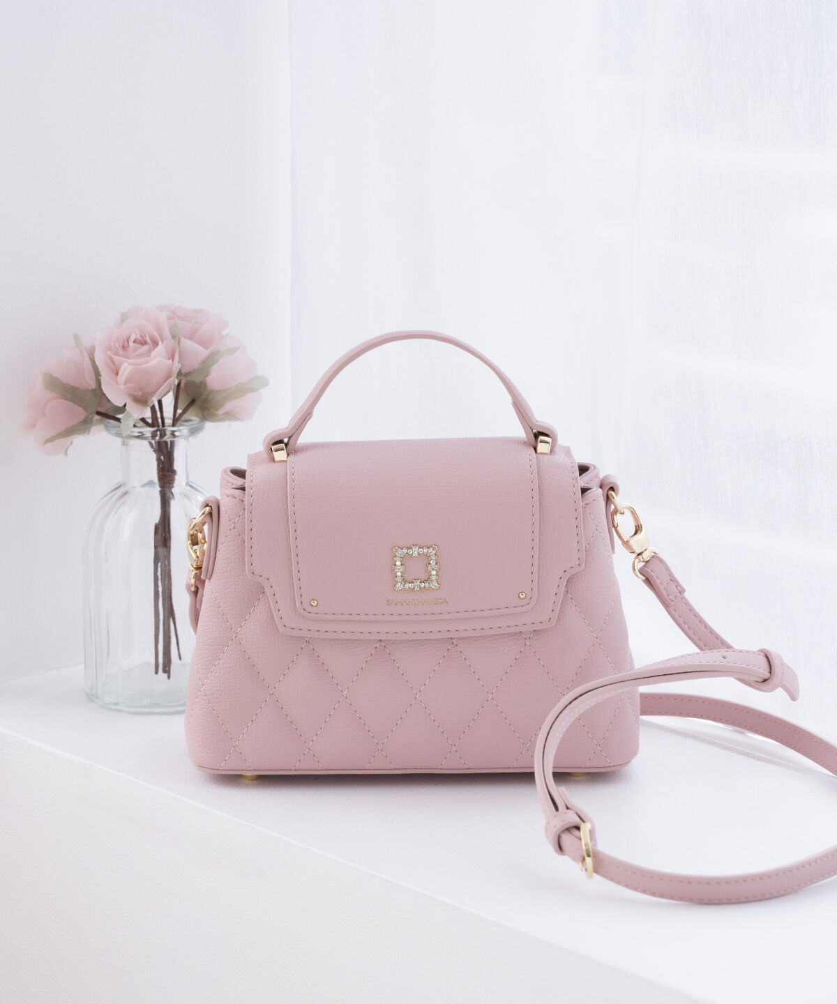 Samantha Vega「スクエアビジューキルトフラップショルダーバッグ」|ショルダー・メッセンジャー|ピンク