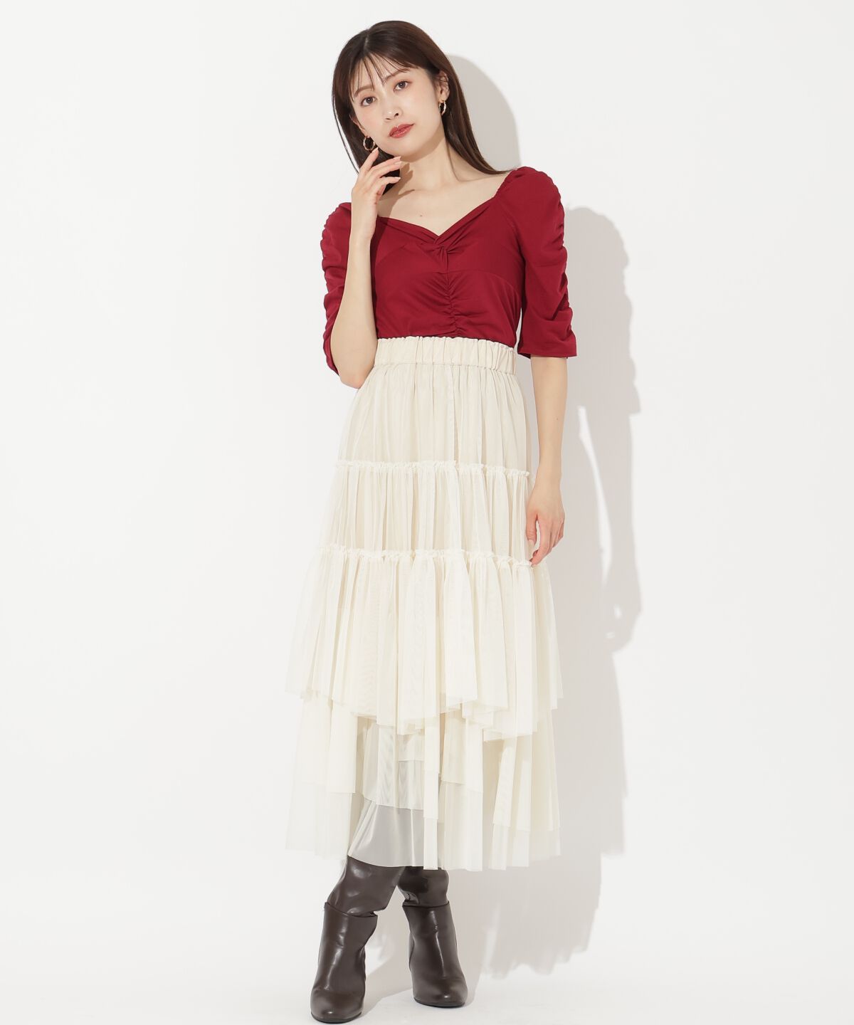 アンドクチュール「フロントクロスギャザーTシャツ」|Tシャツ・カットソー|