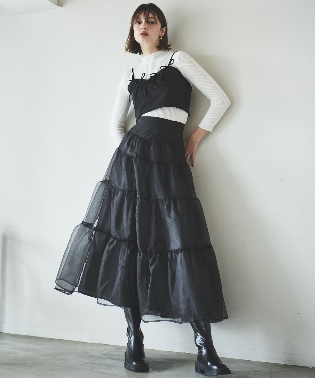 アンドクチュール「リボンビスチェ＋リブニットプルオーバー」|ニット・セーター|