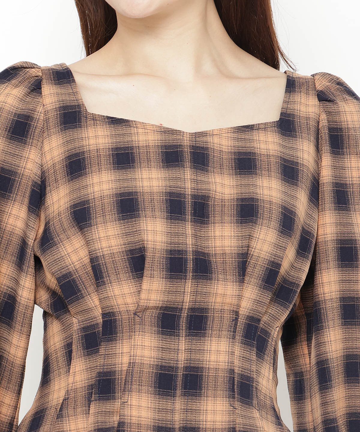 アンドクチュール「チェックウエストタックワンピース」|ワンピース|