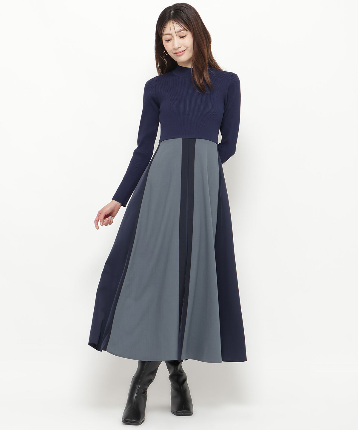 アンドクチュール「配色ドッキングワンピース」|ワンピース|