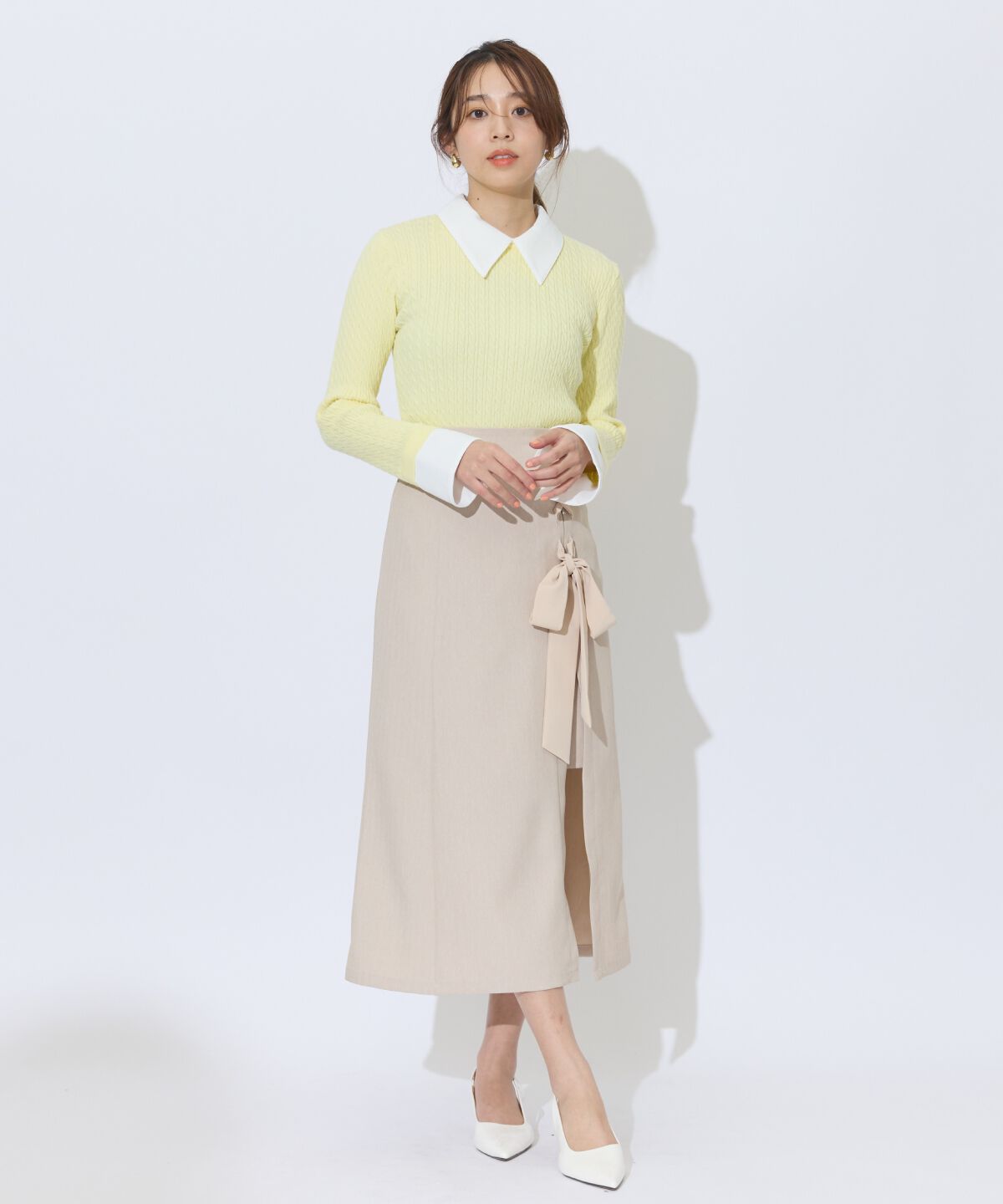 アンドクチュール「サイドレースアップリボンスリットスカート」|タイト|