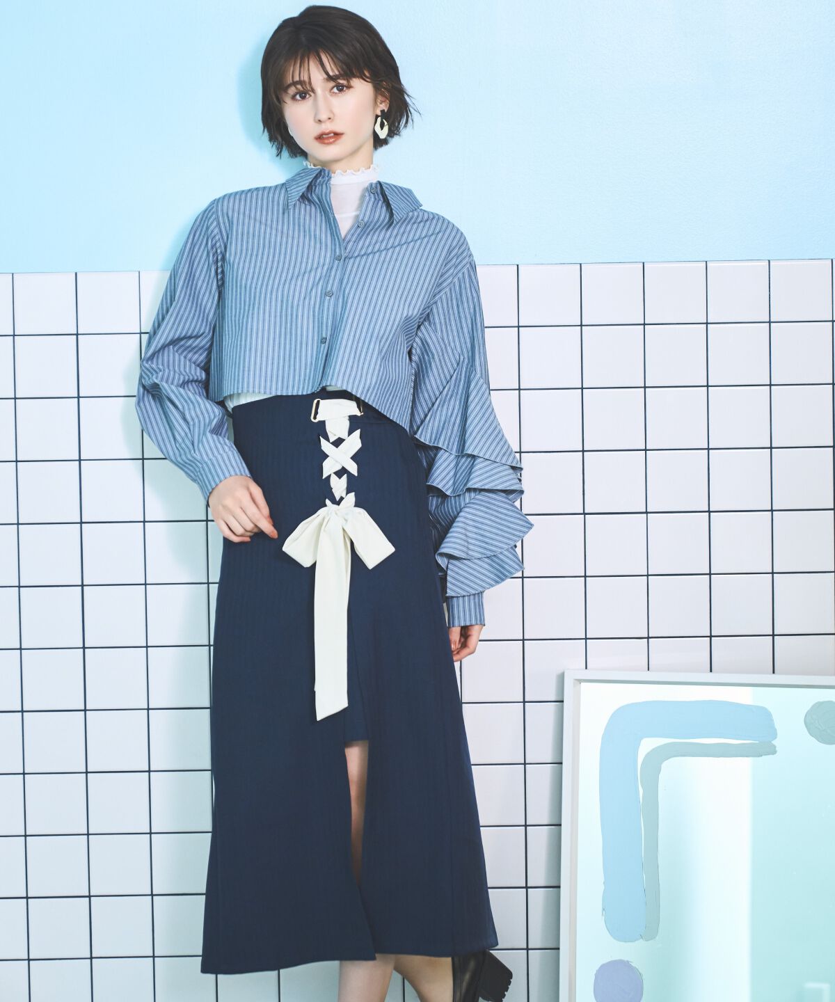 アンドクチュール「サイドレースアップリボンスリットスカート」|タイト|