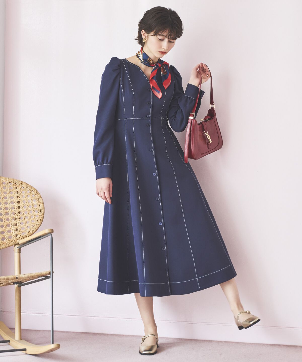 アンドクチュール「デコルテあき配色ステッチワンピース」|ワンピース|