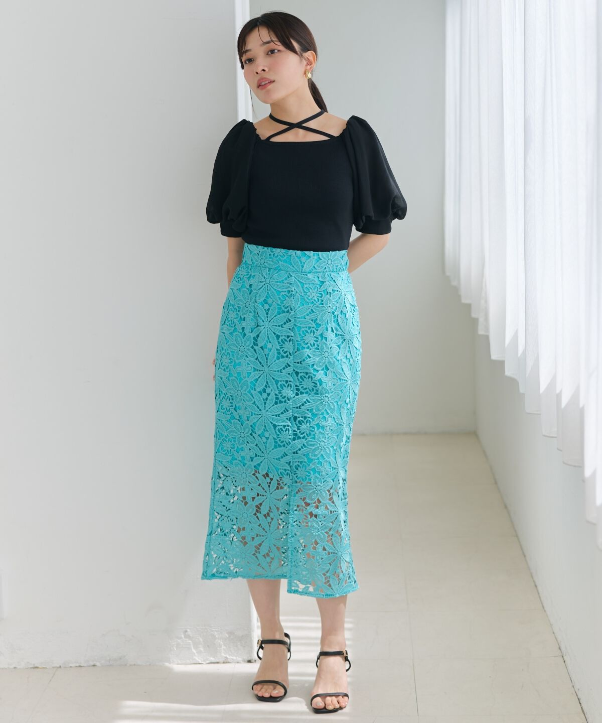 アンドクチュール「ケミカルレースタイトスカート」|タイト|