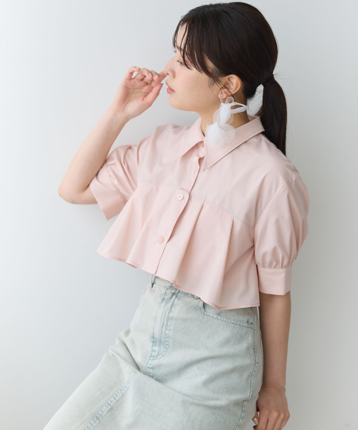 アンドクチュール「ヨークデザインハーフスリーブシャツ」|シャツ・ブラウス|ピンク