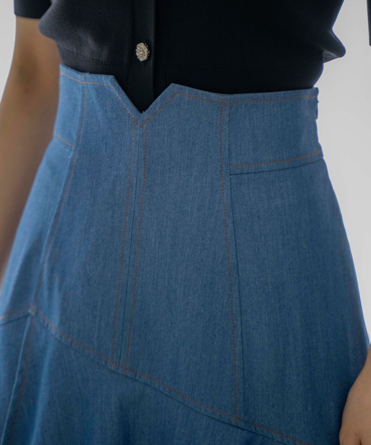 アンドクチュール「デニムライクレイヤードフリルスカート」|フレア|