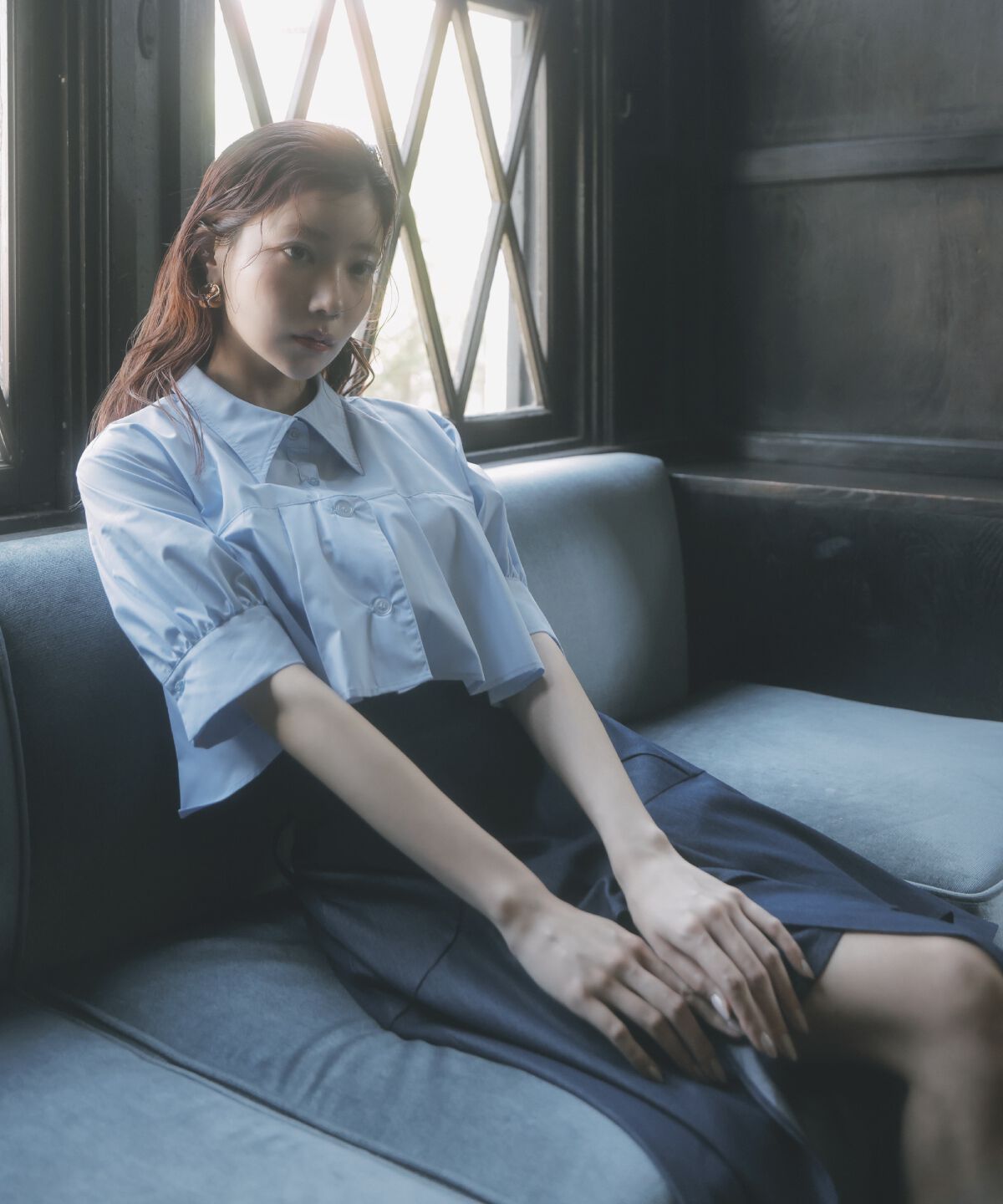 アンドクチュール「デニムライクレイヤードフリルスカート」|フレア|