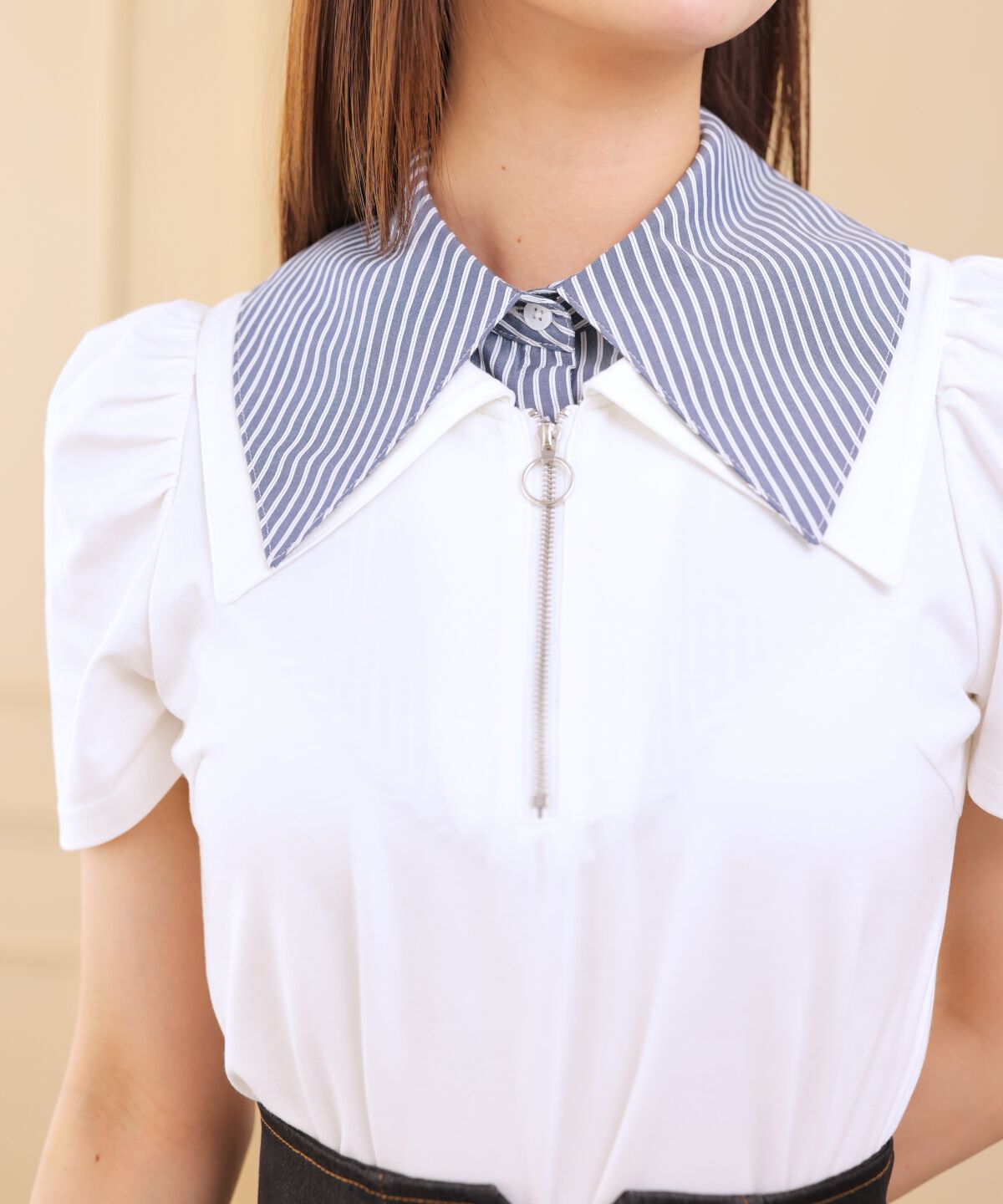 アンドクチュール「ダブルカラーZIPプルオーバー」|シャツ・ブラウス|