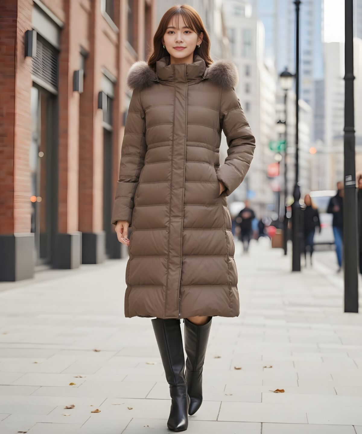 アンドクチュール「FOXファー付きプレミアムミドルロングダウン」|ダウン|カーキ